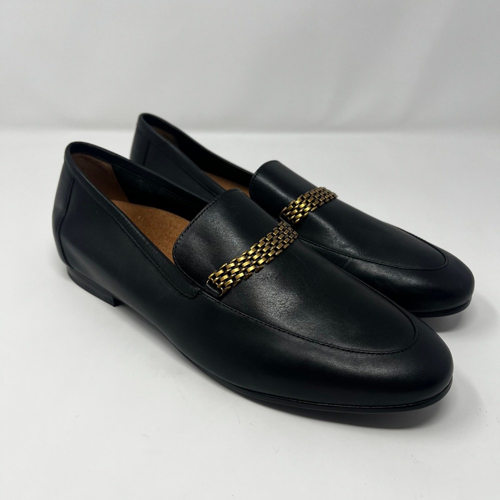 Vionic Charlotte Black Leather Gold Chain Link Loafers Womens Size 9 - Picture 1 of 7